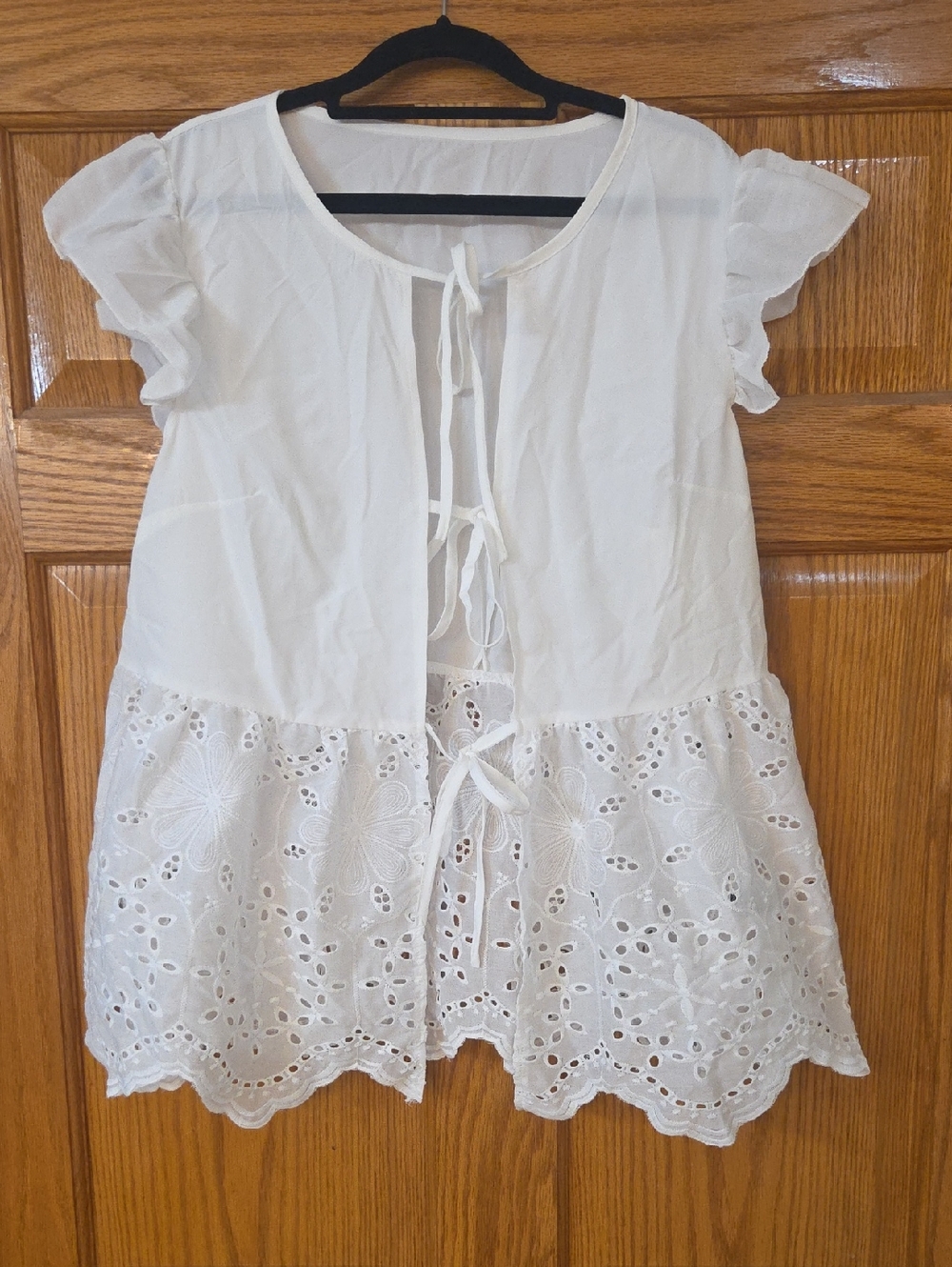 SHEIN White Eyelet Tie-Front Top